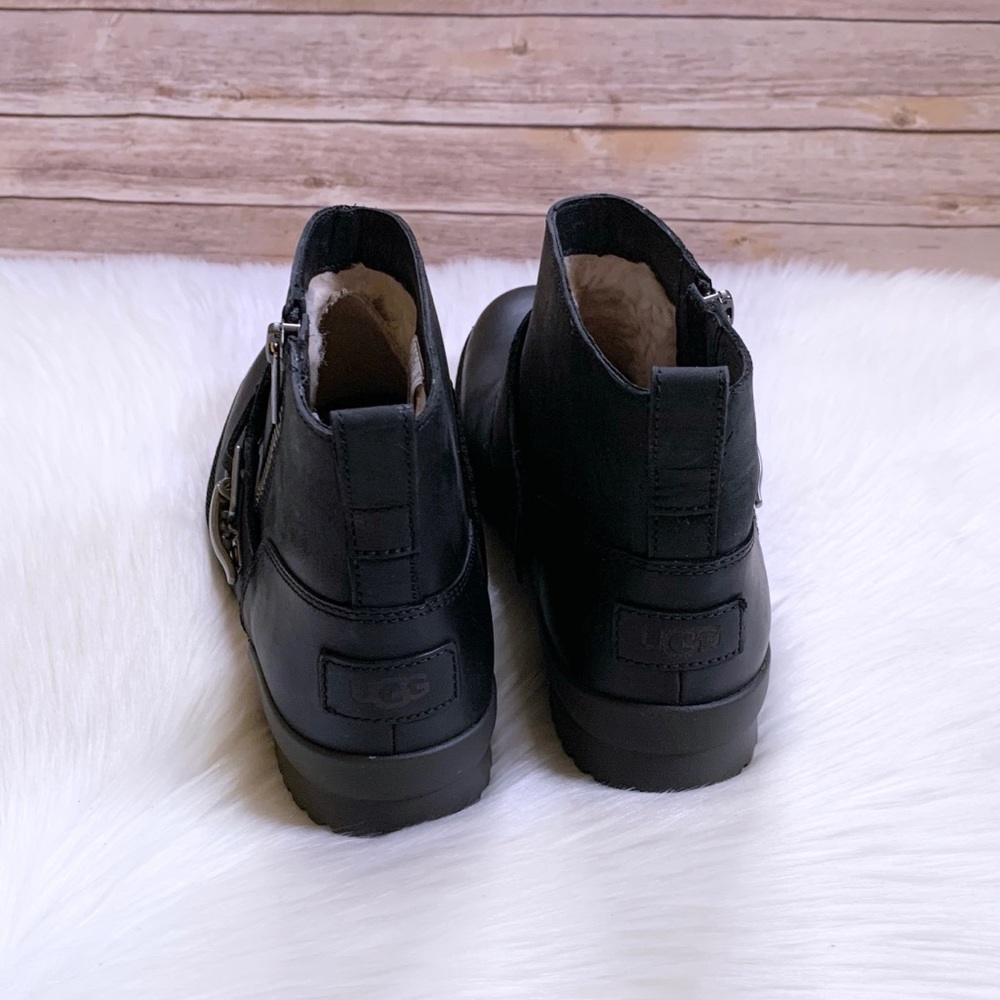 UGG Cheyne Waterproof Black Leather Booties - Picture 7 of 10